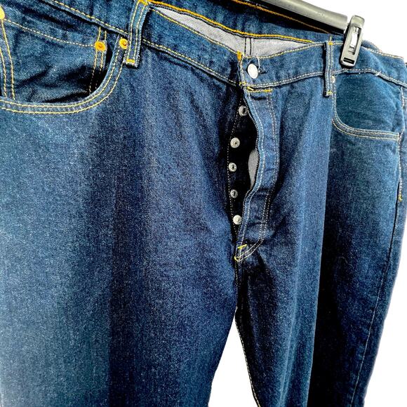 Levi's 501 Original Jeans Men's 44x34 100% Cotton Dark Wash Denim Casual - Picture 2 of 8